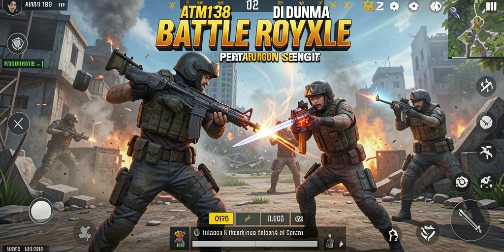 Screenshot gameplay ATM138 menampilkan aksi pertarungan Battle Royale yang mendebarkan.