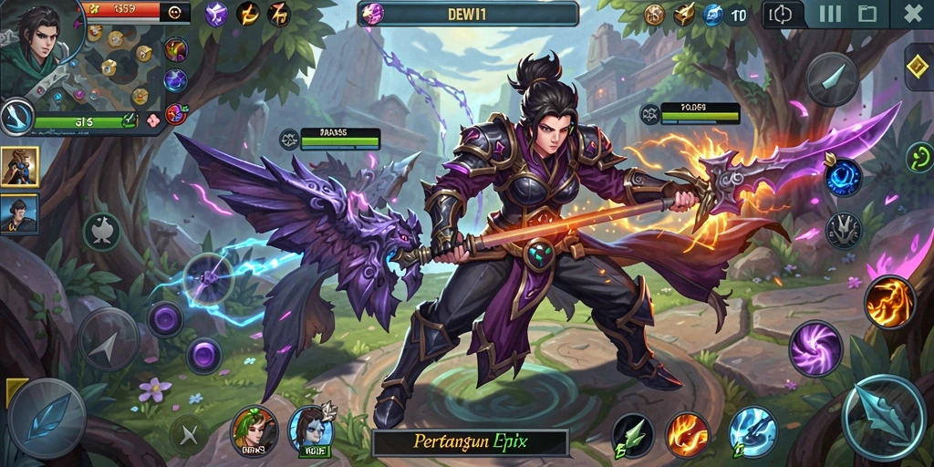Gameplay DEWI11 menampilkan pertarungan seru antar karakter MOBA.