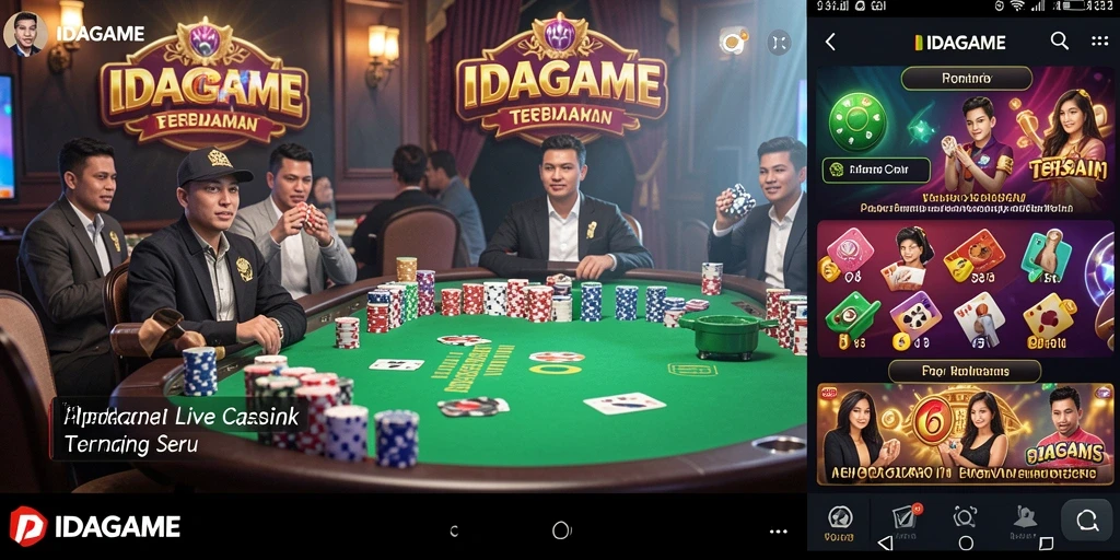 Screenshot gameplay IDAGAME menunjukkan dealer langsung dan interaksi pemain.