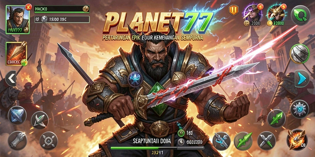 Tampilan gameplay PLANET77 yang mendebarkan di arena pertarungan.